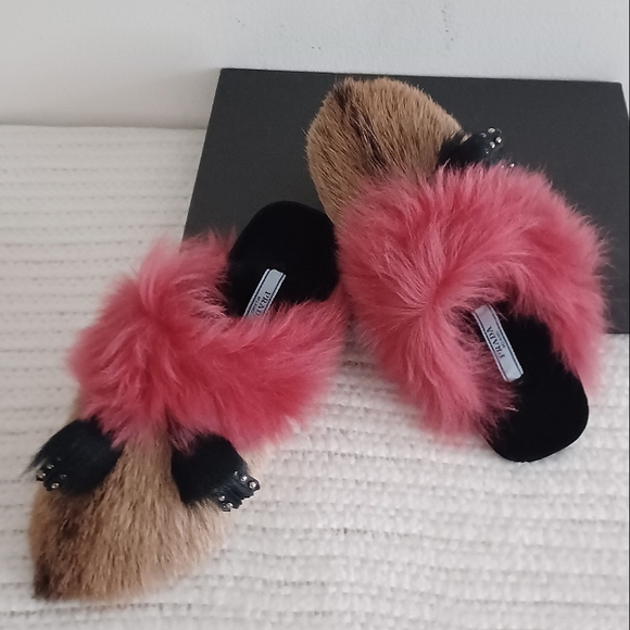 Prada Shoes - NWT Prada "Chevron mont gist fur tassel mules" size 35 , slippers **REAL FUR**